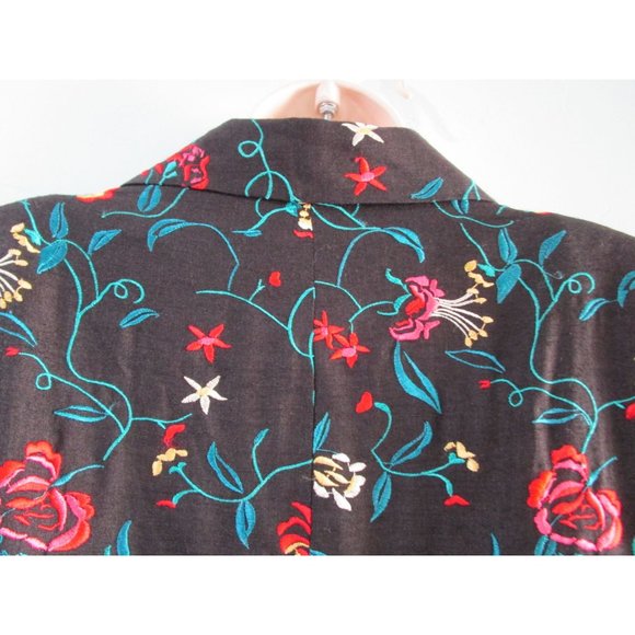 David Brook Floral Embroidered Black Shantung Silk Duster Coat Ladies XL EUC - Picture 11 of 16
